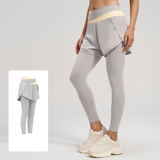 Colorblock Fake Two-piece High-waisted Yoga Pants for Women