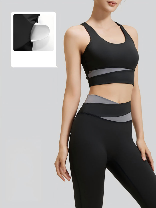 Women's Naked Yoga Waist Fitness Color-matching Three-piece Set