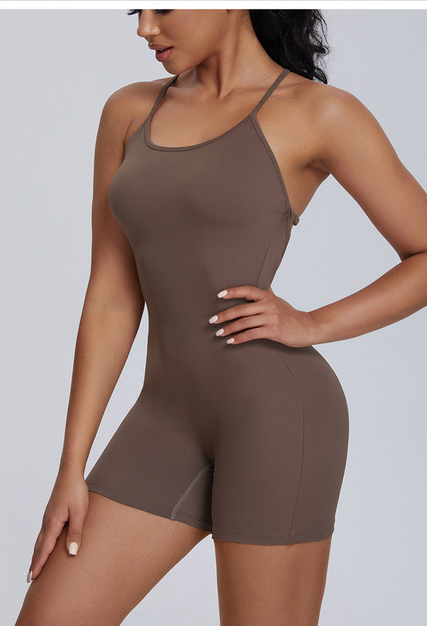 Women's One-Piece Sports Fifting Buttocks Yoga Pants With Suspenders