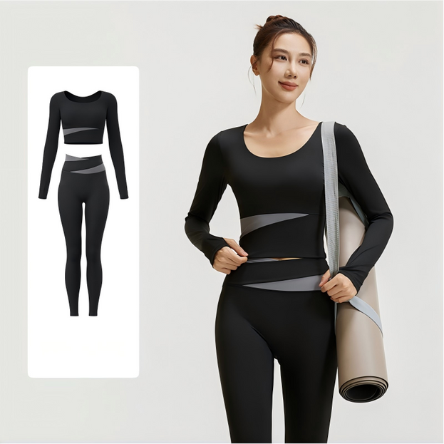 Color-Matched Long-Sleeved Tight Yoga Set For Women