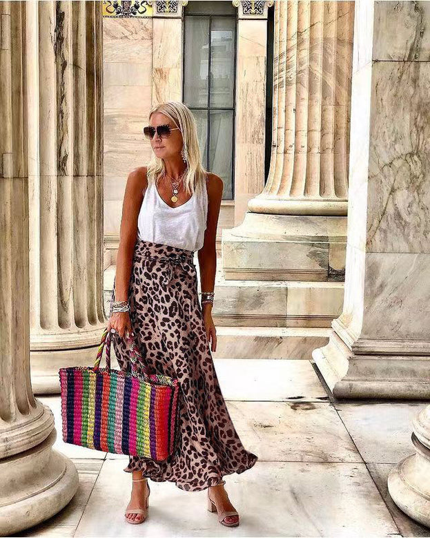 Summer Fashion Versatile Casual Waisted Leopard-Print Skirt for Women