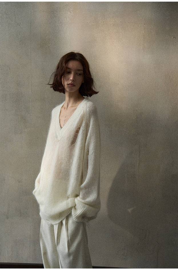 Mohafur Spring Fashion Openwork Fringed Laid-back Knit Wear