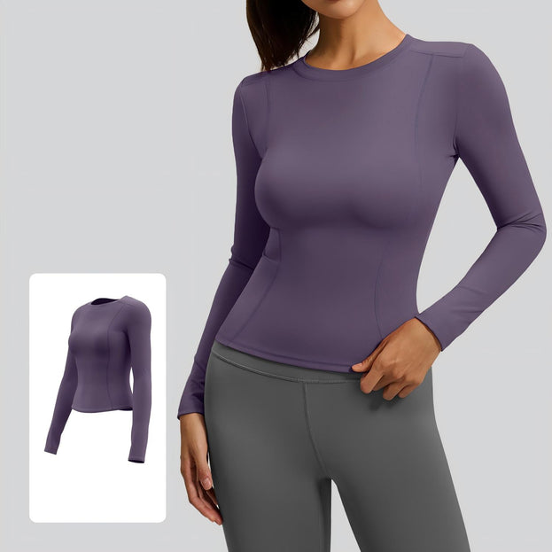 Round-Neck Fitted Long-Sleeved Yoga Top for Women