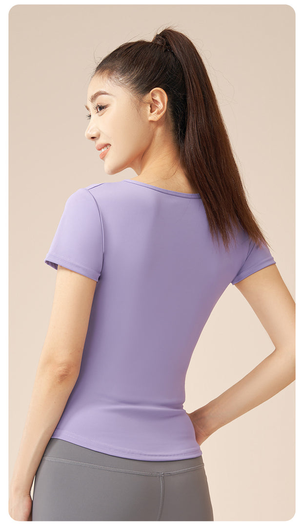 V-Neck Yoga Quick-Drying Pleated Sports Short-Sleeved Top