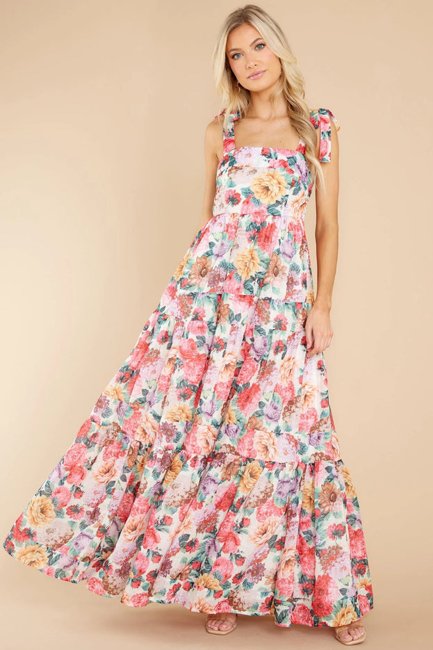 Summer Elegant Sweet Printed Waisted Long Slip Dress for Women