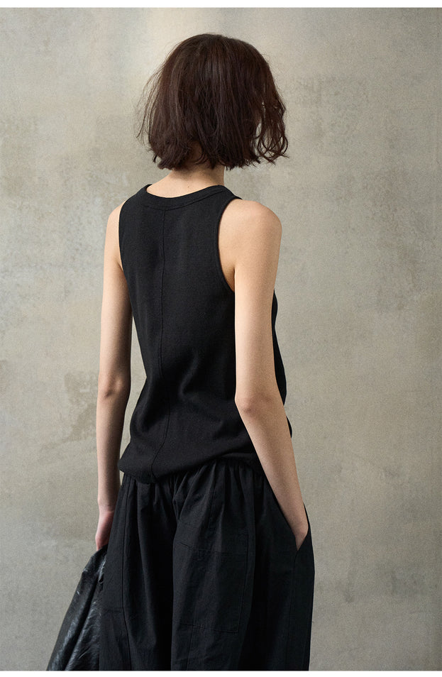 Summer Fashion Trend Round Neck, Solid Color, Pure Cotton Women Top