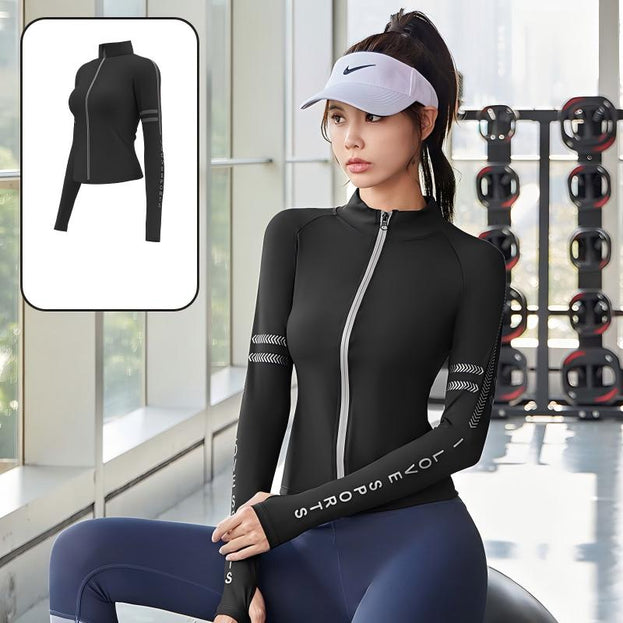 Women's Letter Zipper Print Semi-High Neck Naked Sport Coat