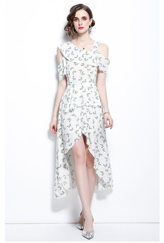 Light Luxury Small Person Summer Fashion Long Suspender Skirt Irregular Off-the-Shoulder Dress Female Summer