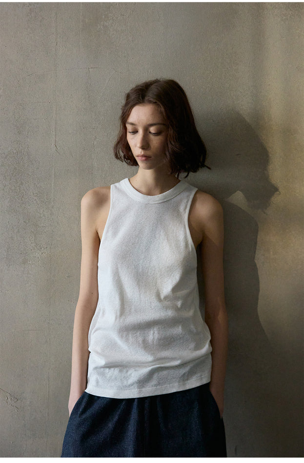 Summer Fashion Trend Round Neck, Solid Color, Pure Cotton Women Top