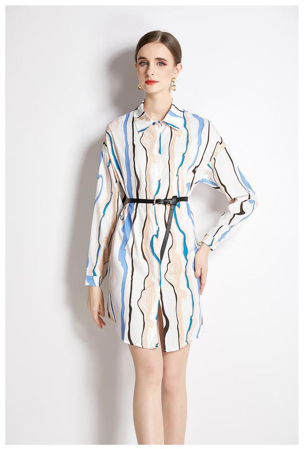 Long Sleeve Shirt With Lapel Collar Fashion Slim Vintage Printed Long Shirt