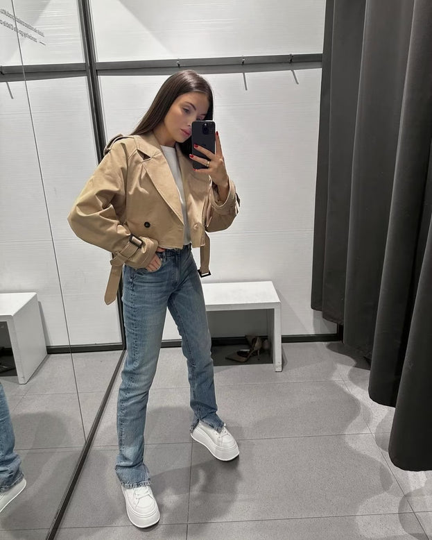 Spring Fashion Simple and Versatile Short Jacket with a Belt for women