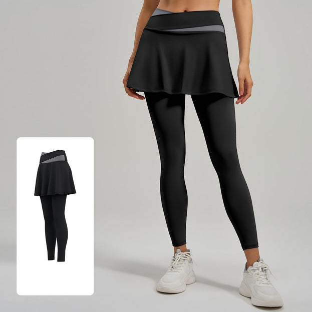 Women's Faux Two-Piece Color-Block High-Waisted Yoga Pants