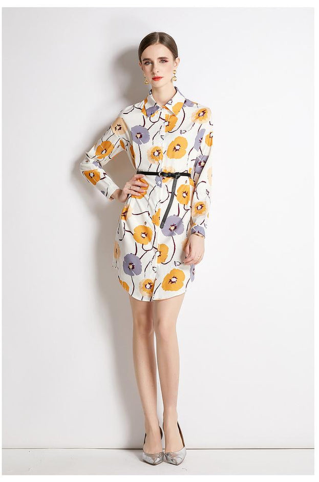 Long Sleeve Shirt With Lapel Collar Fashion Flim Vintage Printed Long Shirt