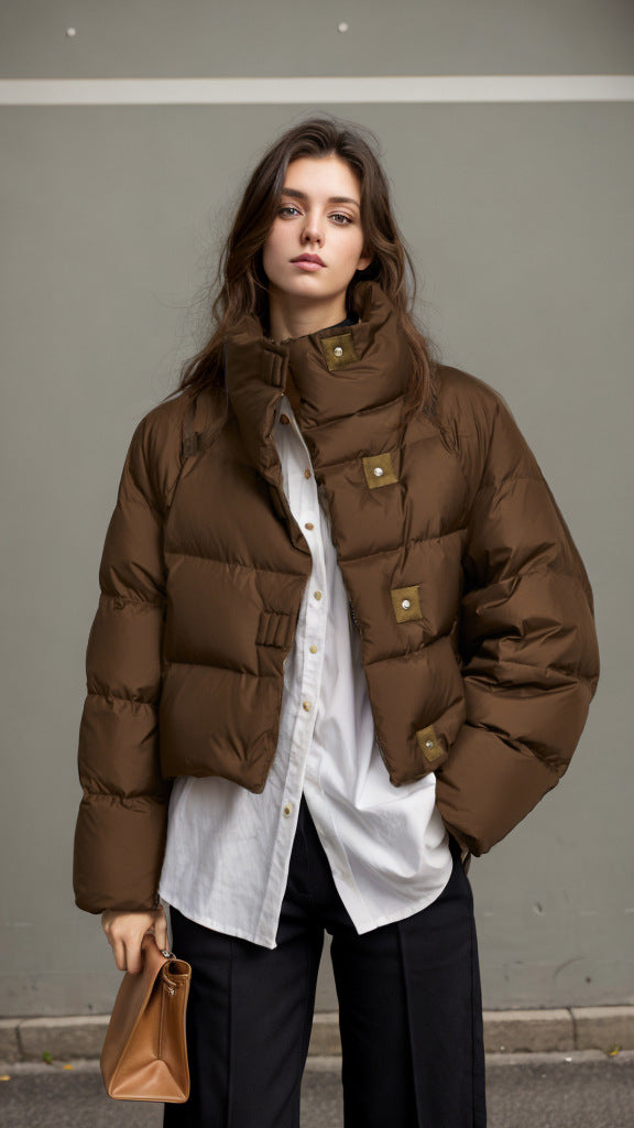 Winter Fashionable Versatile and Warm Short High-Neck Long Sleeve Jacket for Women