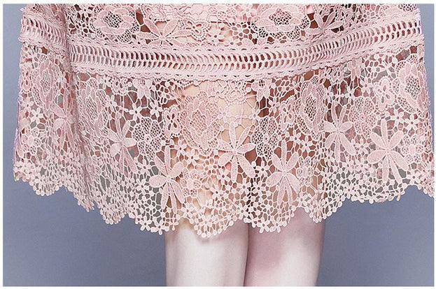 Water-Soluble Lace  Stitching Temperament Hook Flower Hollowed Out Short-Sleeved Dress