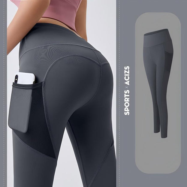 Net Fabric Side Pocket Seamless Yoga Pants for Exercise and Fitness