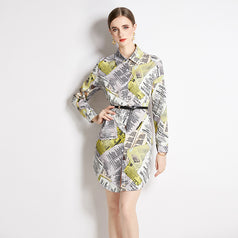Long-Sleeved Shirt Fashion Slim Vintage Printed Long Shirt