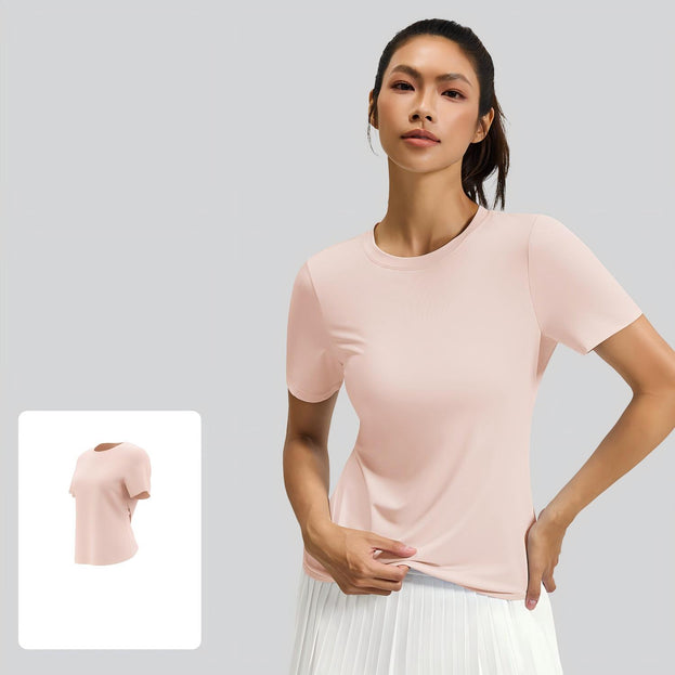 Back Cutout Cross Round Neck Yoga Short Sleeve