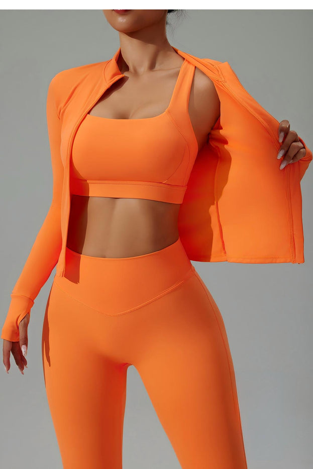 Women's Pullover Tight-Fitting Running Sport Yoga Set (Three-Piece Set)