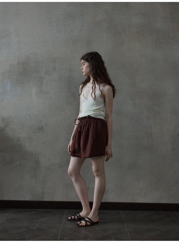 Linen transparent flower bud double-layer comfortable commuting women's shorts