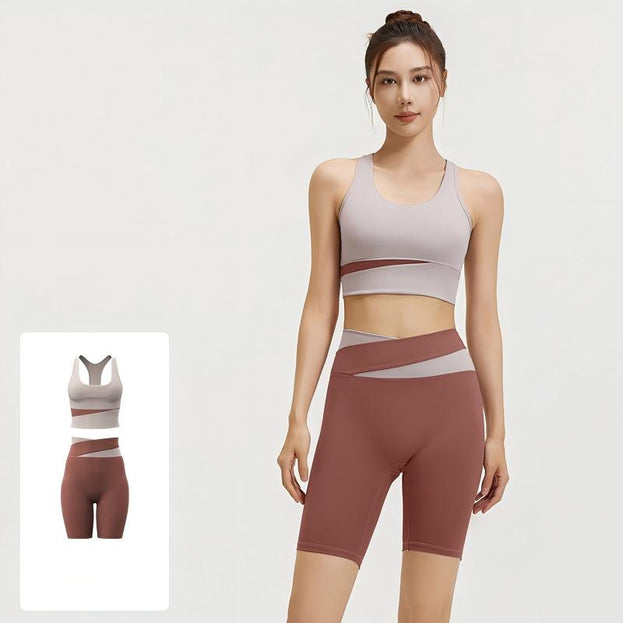 Women's Color-Blocked Casual Sporty Bare-Fit Yoga Set