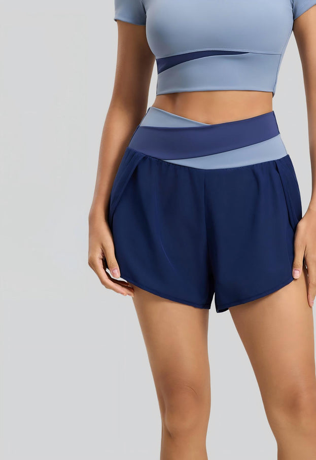 Color-Blocked Faux Two-Piece Anti-Exposure Women's Sports Shorts