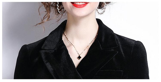 Temperament Retro Show Slim High Waist Velvet Long Sleeve Top and Package Hip Skirt Suit