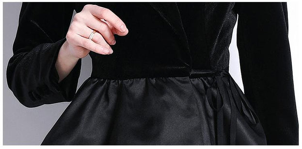 Temperament Retro Show Slim High Waist Velvet Long Sleeve Top and Package Hip Skirt Suit