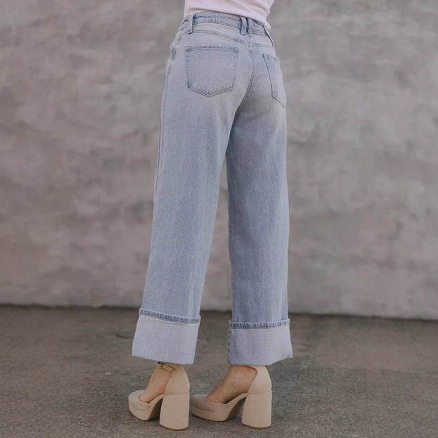 Summer Casual Fashion Straight Loose Washed Denim Pant for Women