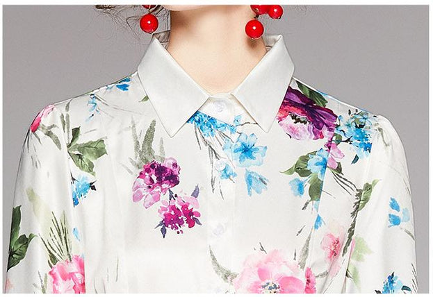 Fashion Waist-Close Thin Belt Positioning Printed Dress