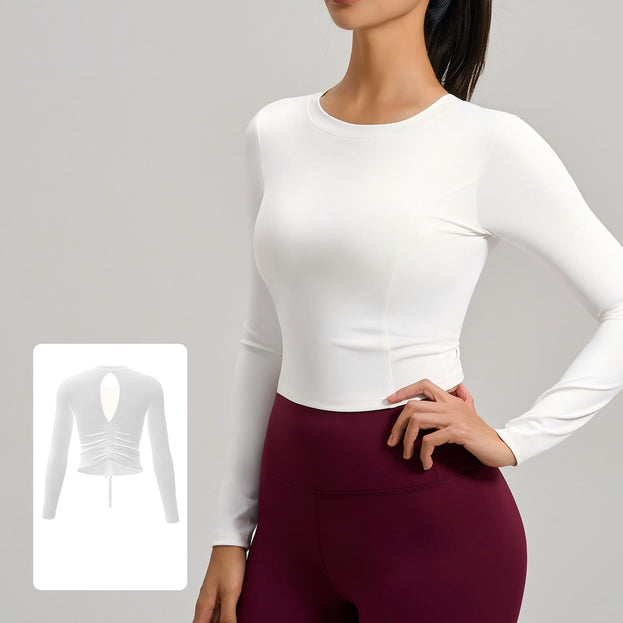 Pleated Figure-Hugging Sports Top With Built-in Bra