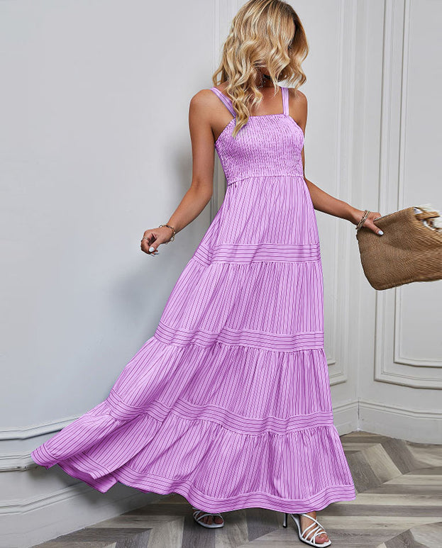 Summer Fashion Casual Striped Waisted Holiday-Style Slip Dress for Women