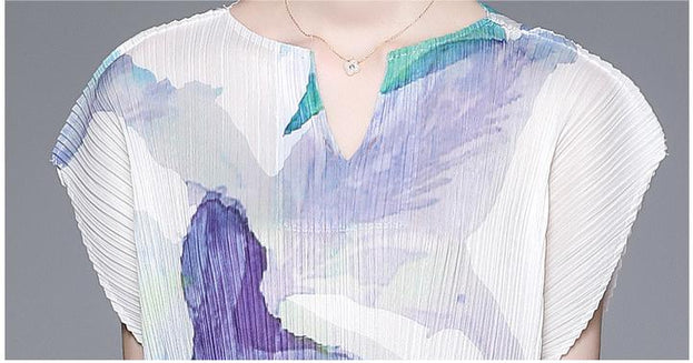 Elegant Temperament V-Neck Printed Pleats Dress