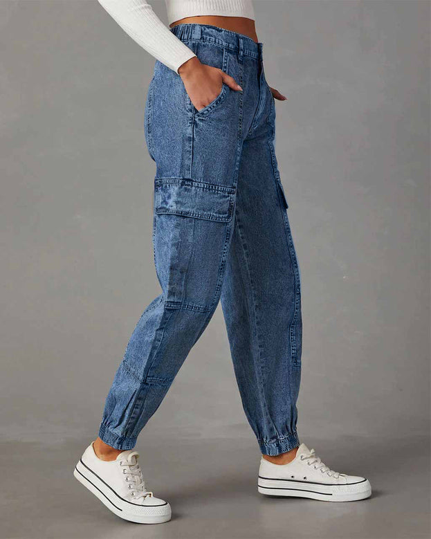 Summer Low-Waist Daily Ankle-Cut Denim Pant with Pockets for Women
