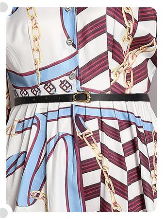 Fashion Vintage Print Dress Lapel Long-Sleeved Temperament Slim MIDI