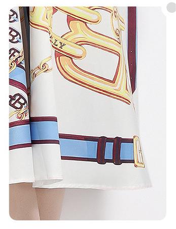 Fashion Vintage Print Dress Lapel Long-Sleeved Temperament Slim MIDI