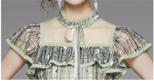 Lady Frill Sleeve Transparent Printed Dress