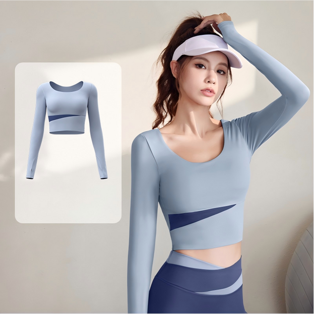 Multi-Color Long-Sleeved Tight-Fitting Sports Yoga Top