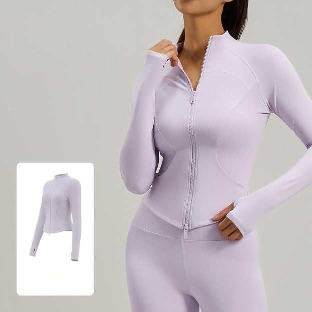 Slim Fitness Double Zipper Running Jacket with Side Zipper