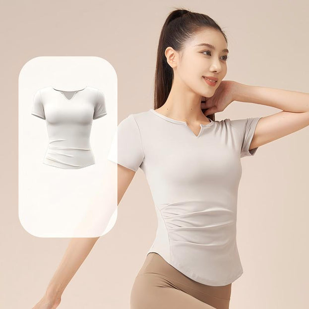 V-Neck Yoga Quick-Drying Pleated Sports Short-Sleeved Top