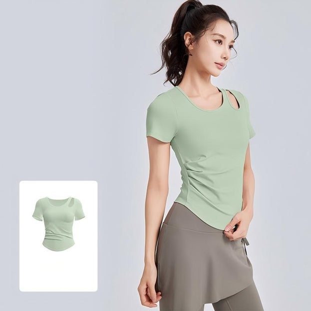 Padded One-Piece Yoga Top With Pleats and Underwire