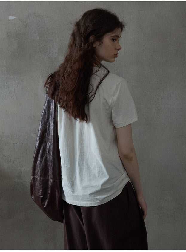 Summer Cotton Round-Neck Short-Sleeved Solid-Color Versatile Commuter Women's Top