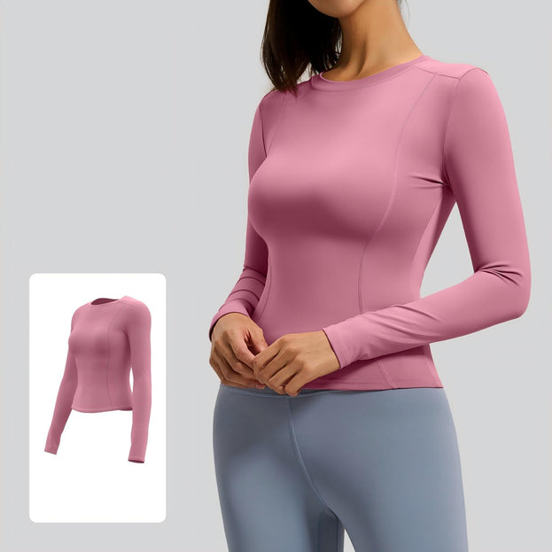 Round-Neck Fitted Long-Sleeved Yoga Top for Women