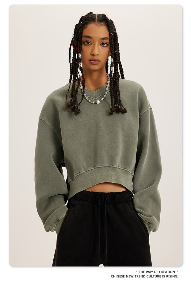Trendy V-neck And Fleece American Sweatshirt