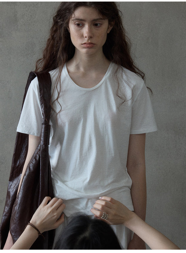 Summer Cotton Round-Neck Short-Sleeved Solid-Color Versatile Commuter Women's Top