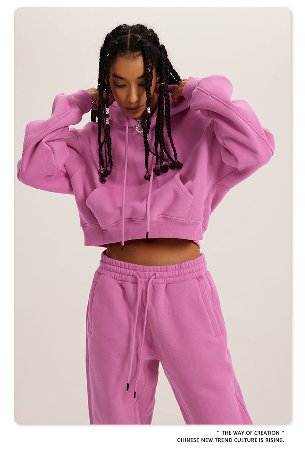 American Retro Hooded Pull-out Thickened Solid-color Fashion Sweatshirt
