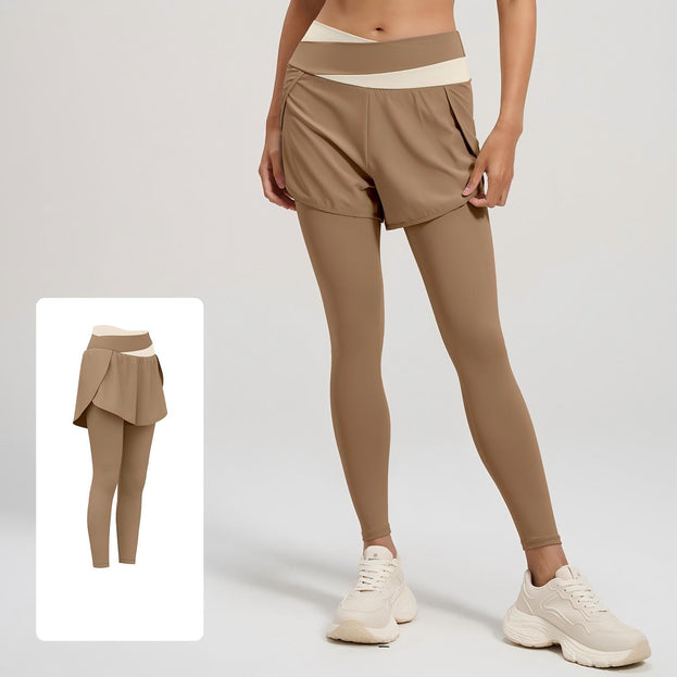 Colorblock Fake Two-piece High-waisted Yoga Pants for Women