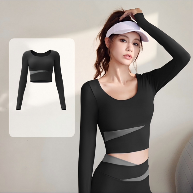 Multi-Color Long-Sleeved Tight-Fitting Sports Yoga Top
