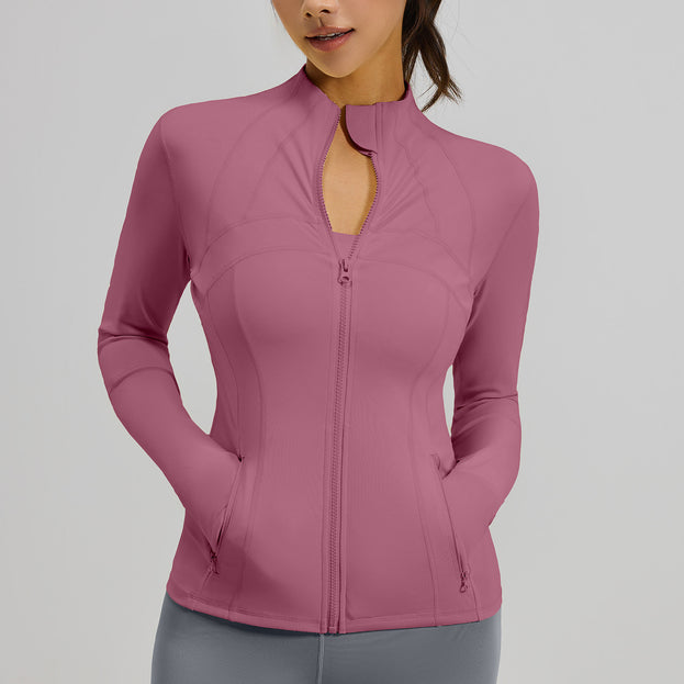 Spliced Breathable Stretch Running Yoga Jacket with Pocket