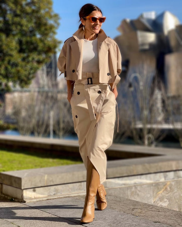 Spring Fashion Simple and Versatile Short Jacket with a Belt for women